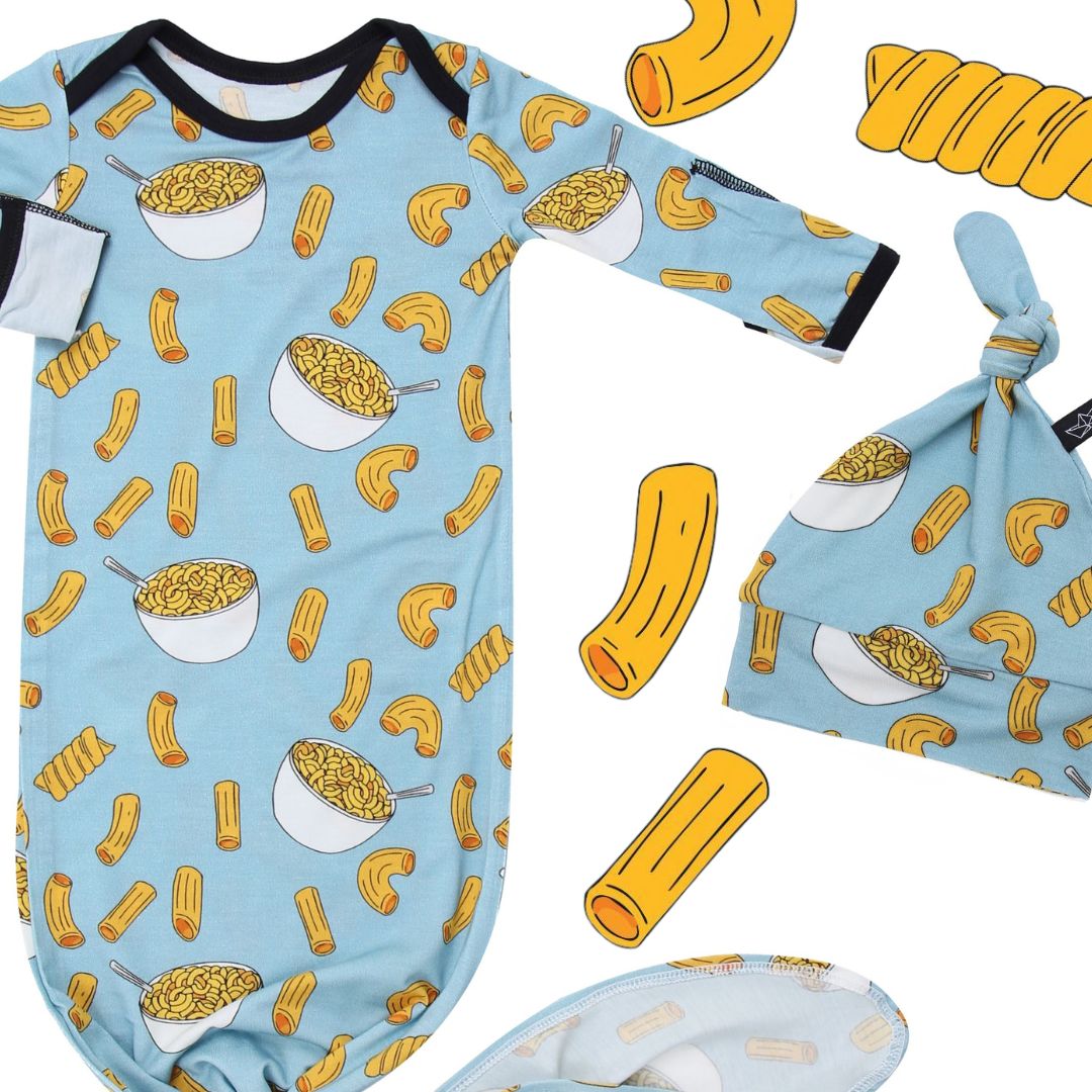 Mac and Cheese Bamboo Knotted Newborn Gown + Hat Set - Peregrine Kidswear - Newborn Gown + Hat Sets -