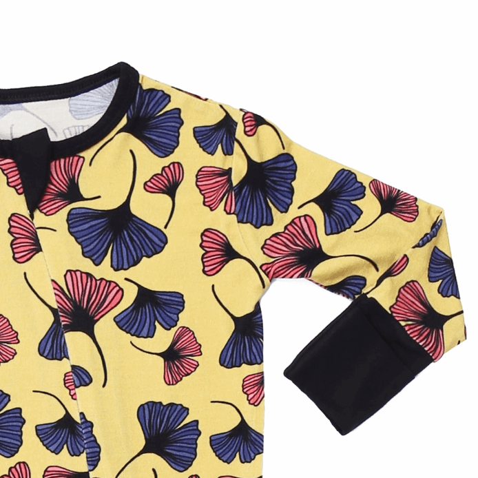 Pop Art Ginkgo Bamboo Footed Sleeper - Peregrine Kidswear - Footed Sleepers - 0-3M