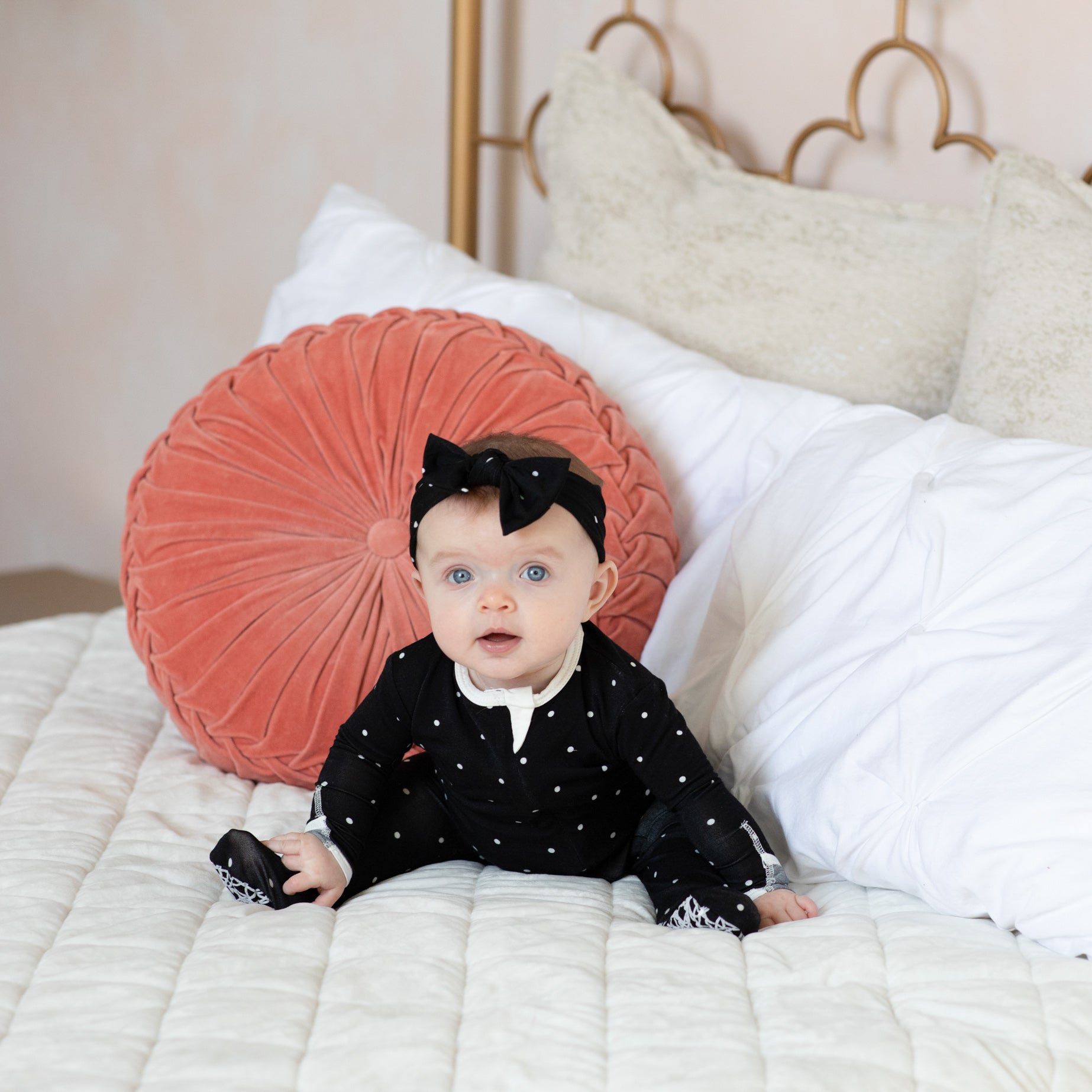 Black Polkadot Infant Bamboo Footed Sleeper - Peregrine Kidswear - footless sleeper - 0-3M