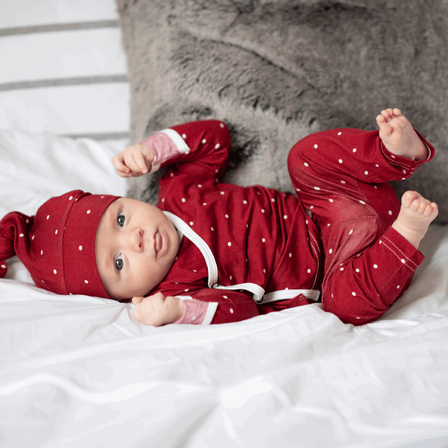 Burgundy Polkadot Bamboo Take Me Home Set - Peregrine Kidswear - Take Me Home Set -