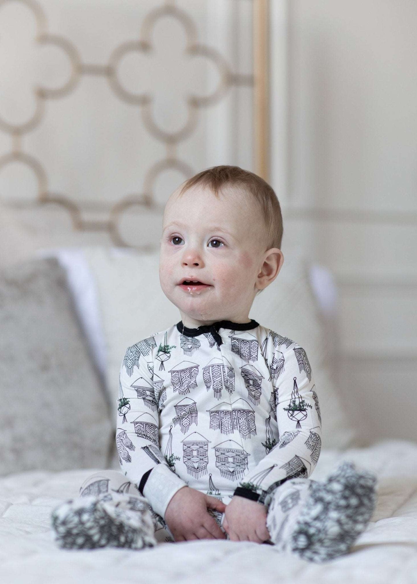 Macrame Bamboo Footed Sleeper - Peregrine Kidswear - Footed Sleepers - 0-3M