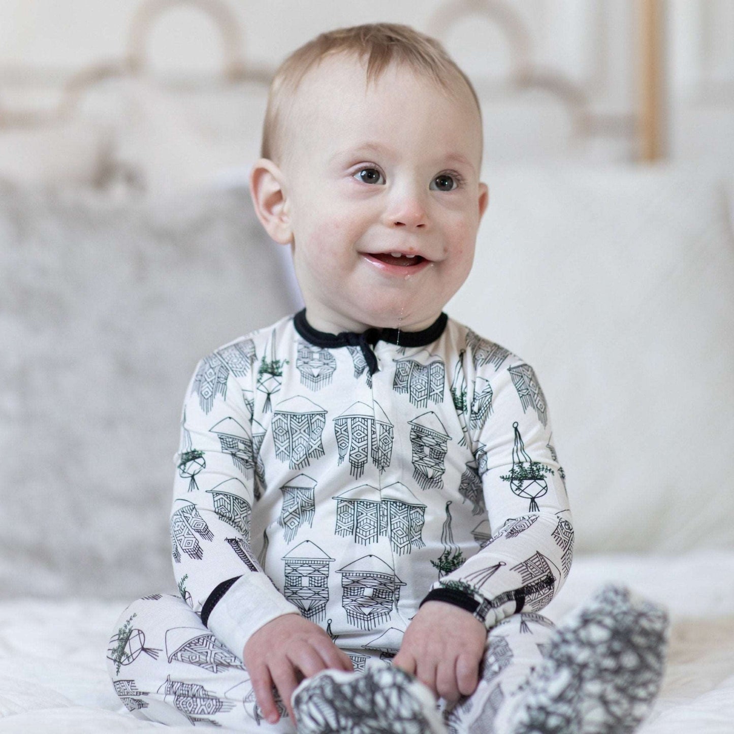 Macrame Bamboo Footed Sleeper - Peregrine Kidswear - Footed Sleepers - 0-3M