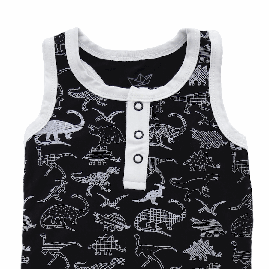 Midnight Dino Bamboo Tank Romper - Peregrine Kidswear - Tank Romper - 0-3M