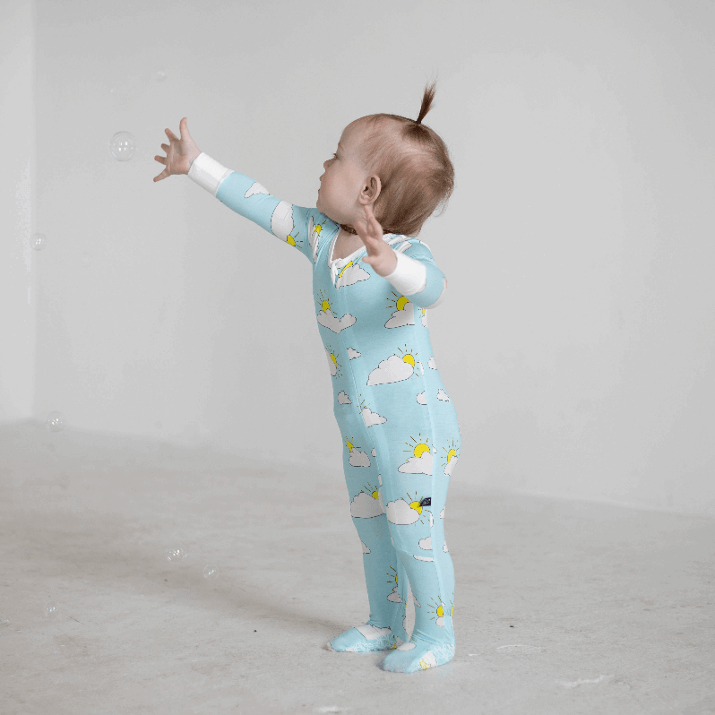 Partly Cloudy Bamboo Footed Sleeper - Peregrine Kidswear - Footed Sleepers - 0-3M