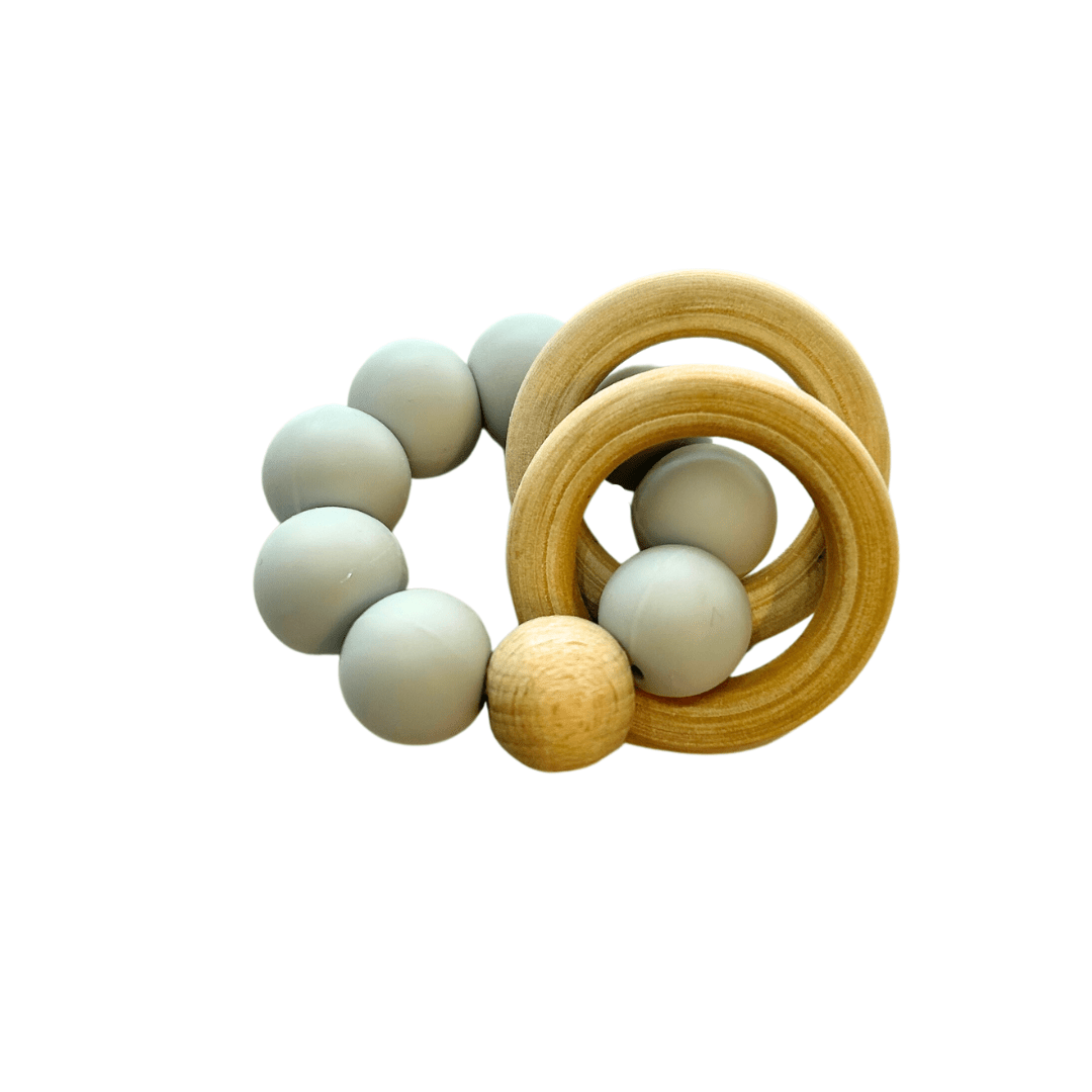 Silicone and Beech Wood Beaded Rattle Teether - Peregrine Kidswear - teether - Gray