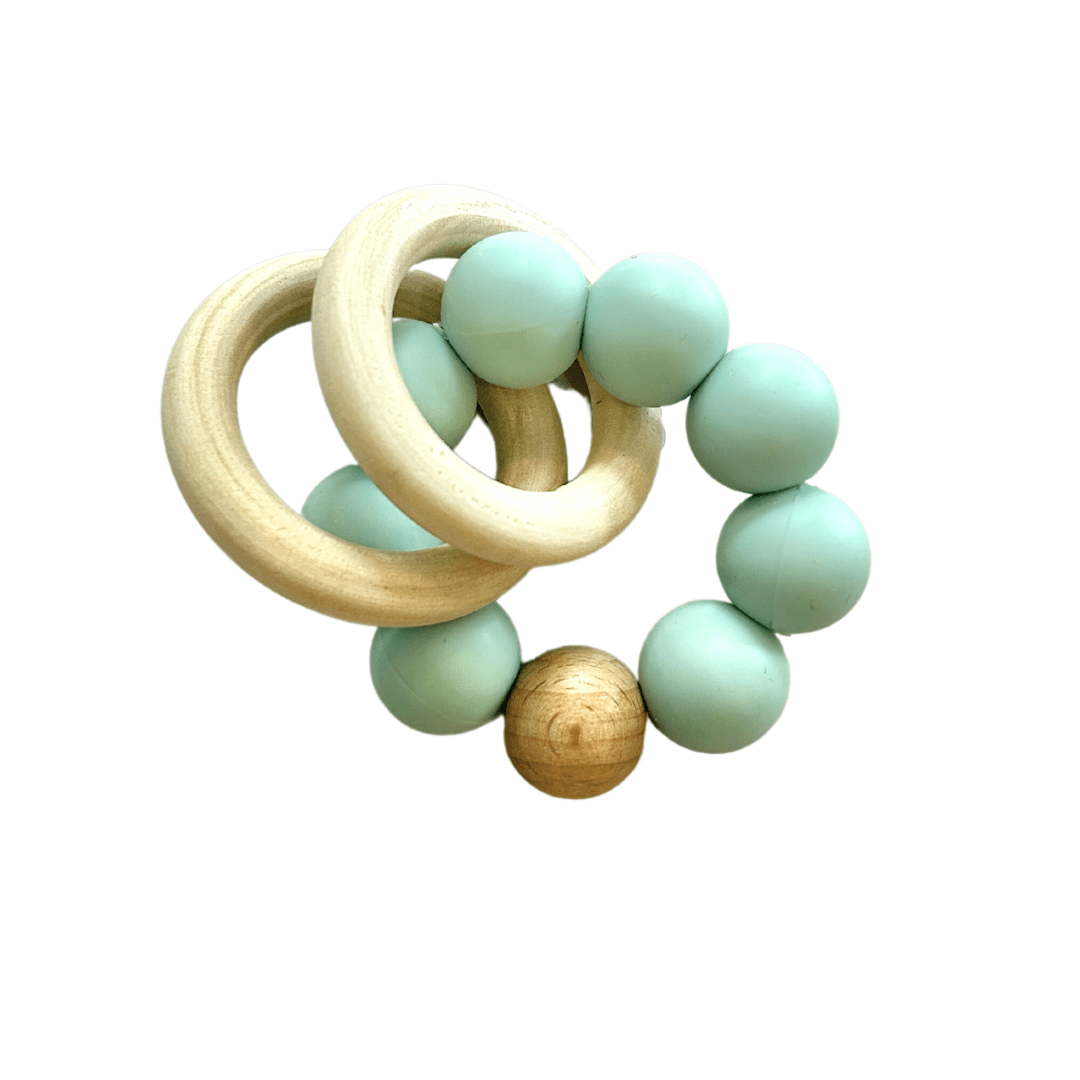 Silicone and Beech Wood Beaded Rattle Teether - Peregrine Kidswear - teether - Green