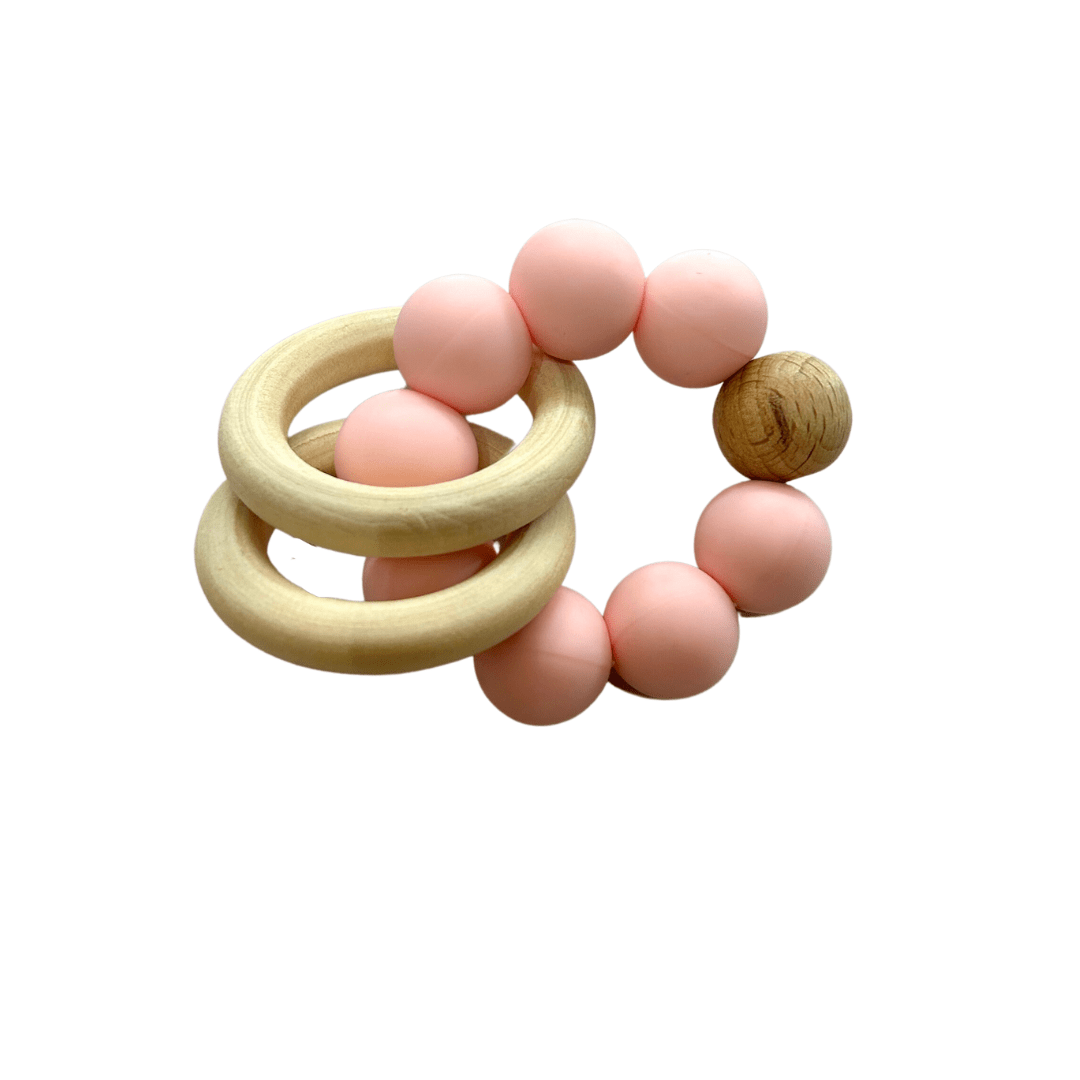 Silicone and Beech Wood Beaded Rattle Teether - Peregrine Kidswear - teether - Pink