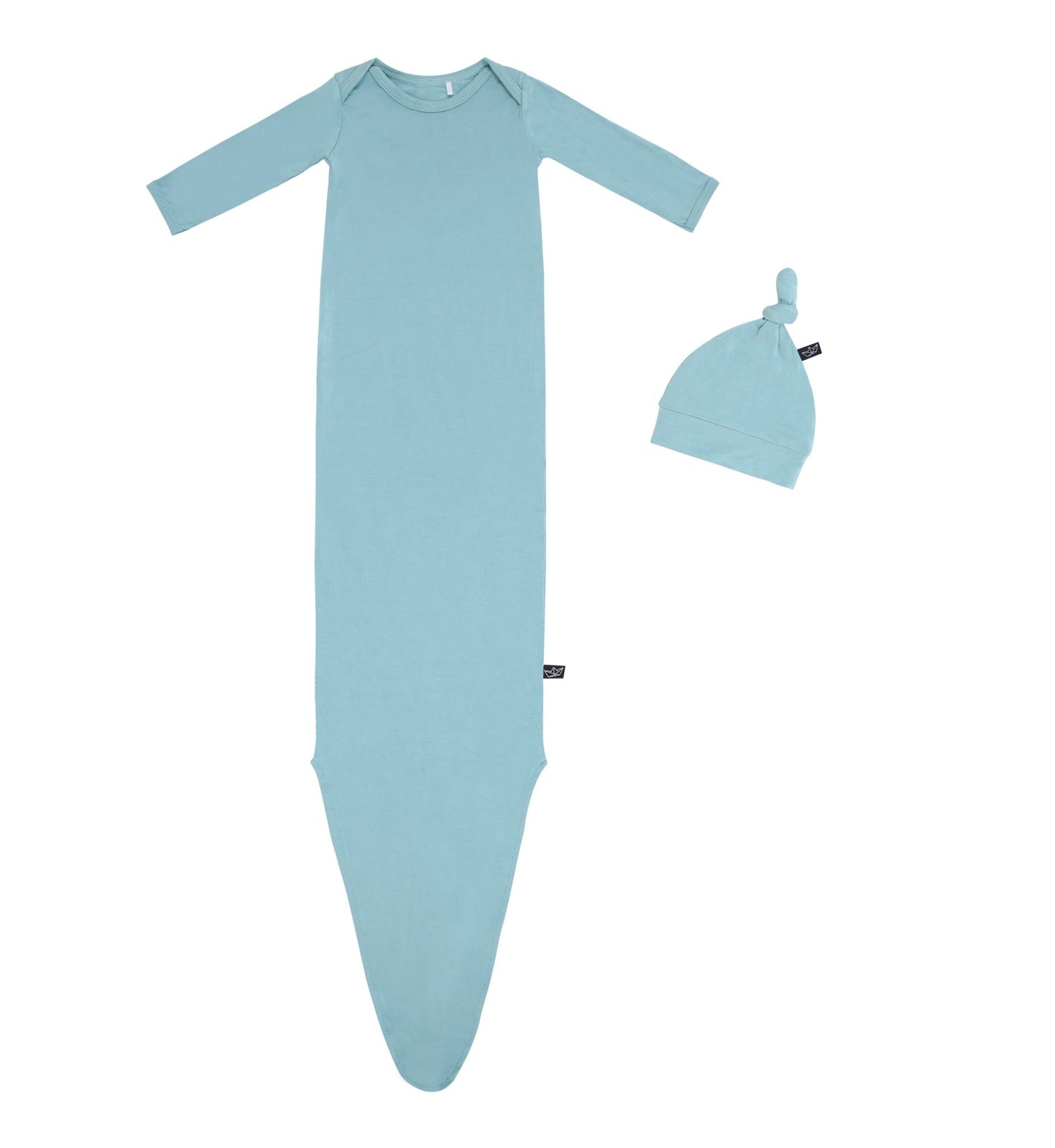 Aquamarine Bamboo Knotted Newborn Baby Gown + Hat Set - Peregrine Kidswear - Newborn Gown + Hat Sets - NEWBORN