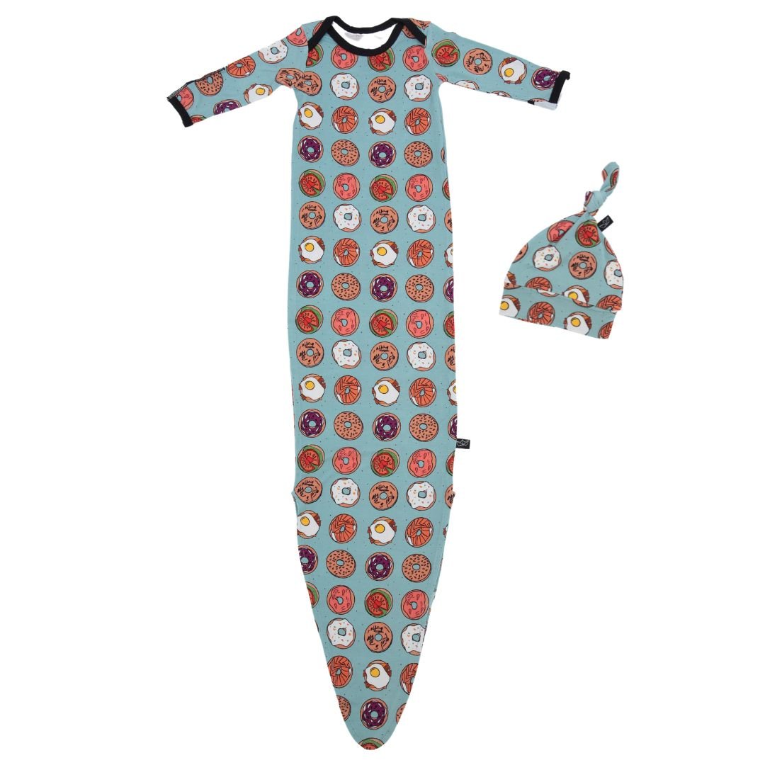 Bagels Bamboo Knotted Newborn Gown + Hat Set - Peregrine Kidswear - Newborn Gown + Hat Sets -