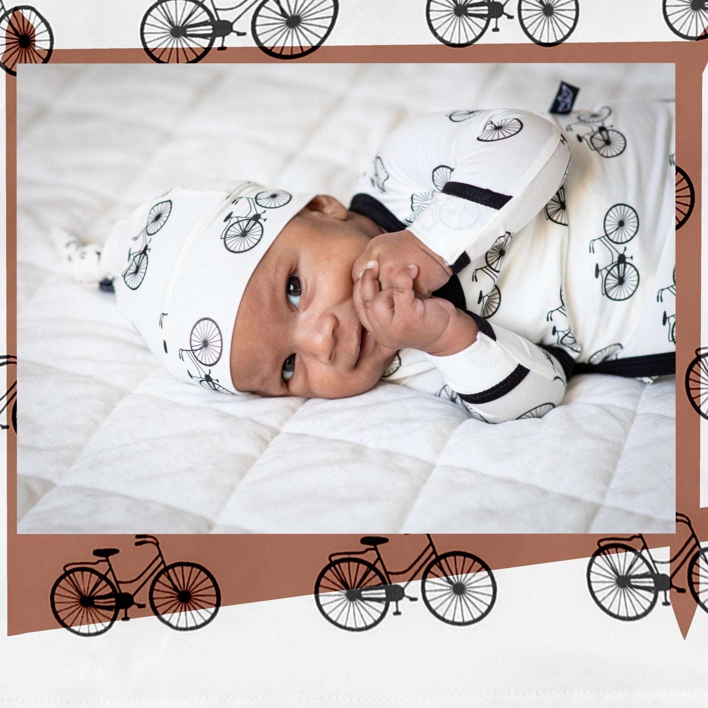 Bikes Bamboo Knotted Newborn Gown + Hat Set - Peregrine Kidswear - Newborn Gown + Hat Sets -