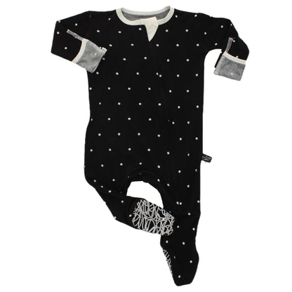 Black Polkadot Infant Bamboo Footed Sleeper - Peregrine Kidswear - footless sleeper - 0-3M