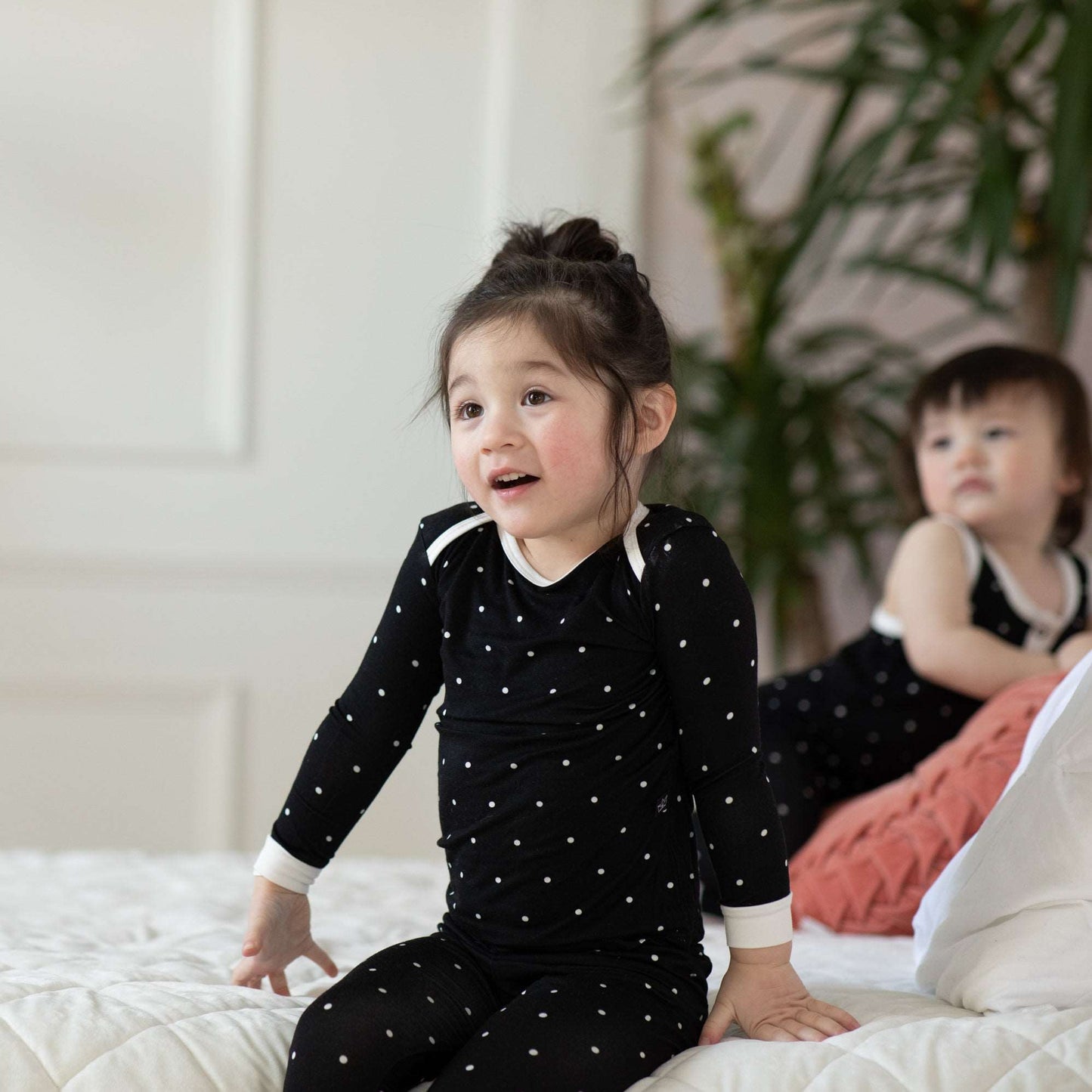 Black Polkadot Bamboo Two-Piece Pajamas - Peregrine Kidswear - 2 Piece Pajamas - 12-18M