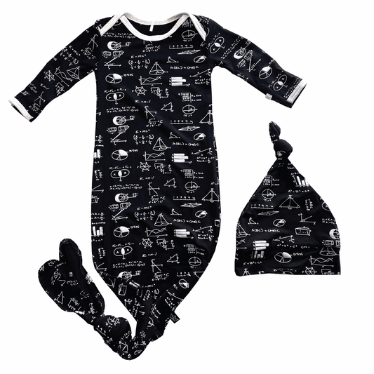 Chalk Math Bamboo Knotted Newborn Gown + Hat Set - Peregrine Kidswear - Newborn Gown + Hat Sets -