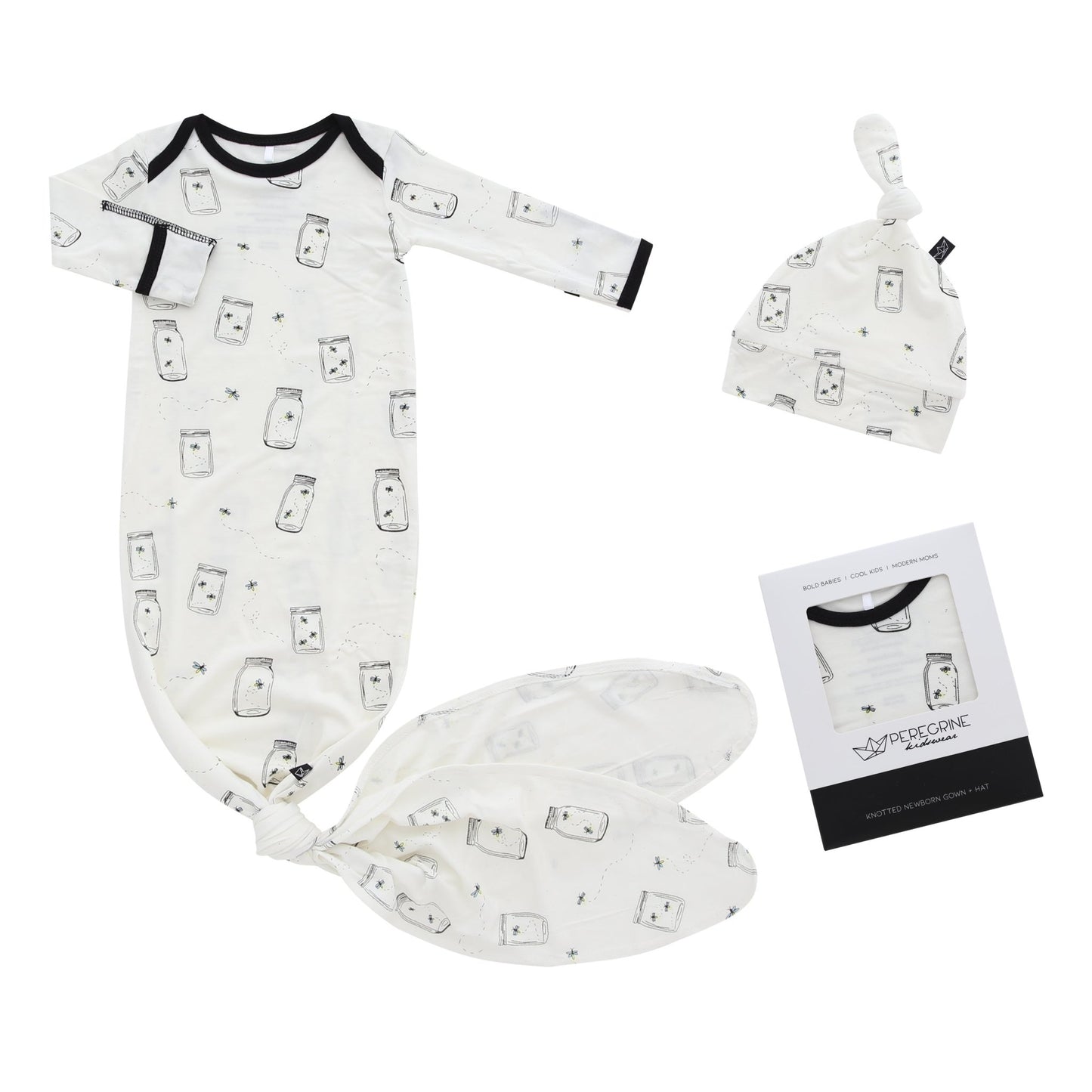 Firefly Jars Bamboo Knotted Newborn Gown + Hat Set - Peregrine Kidswear - Newborn Gown + Hat Sets -