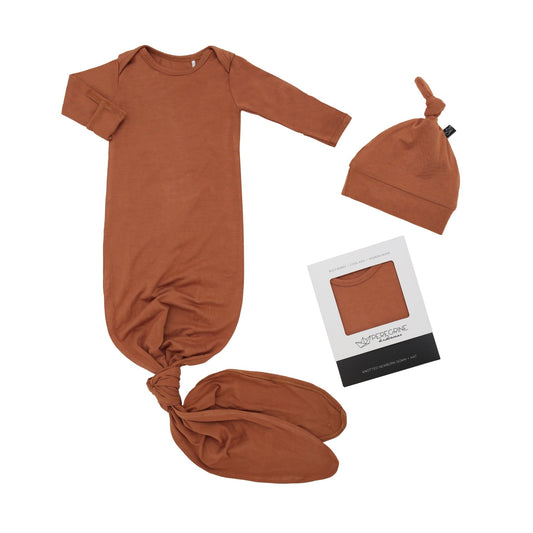 Ginger Bamboo Knotted Newborn Gown + Hat Set - Peregrine Kidswear - Newborn Gown + Hat Sets -