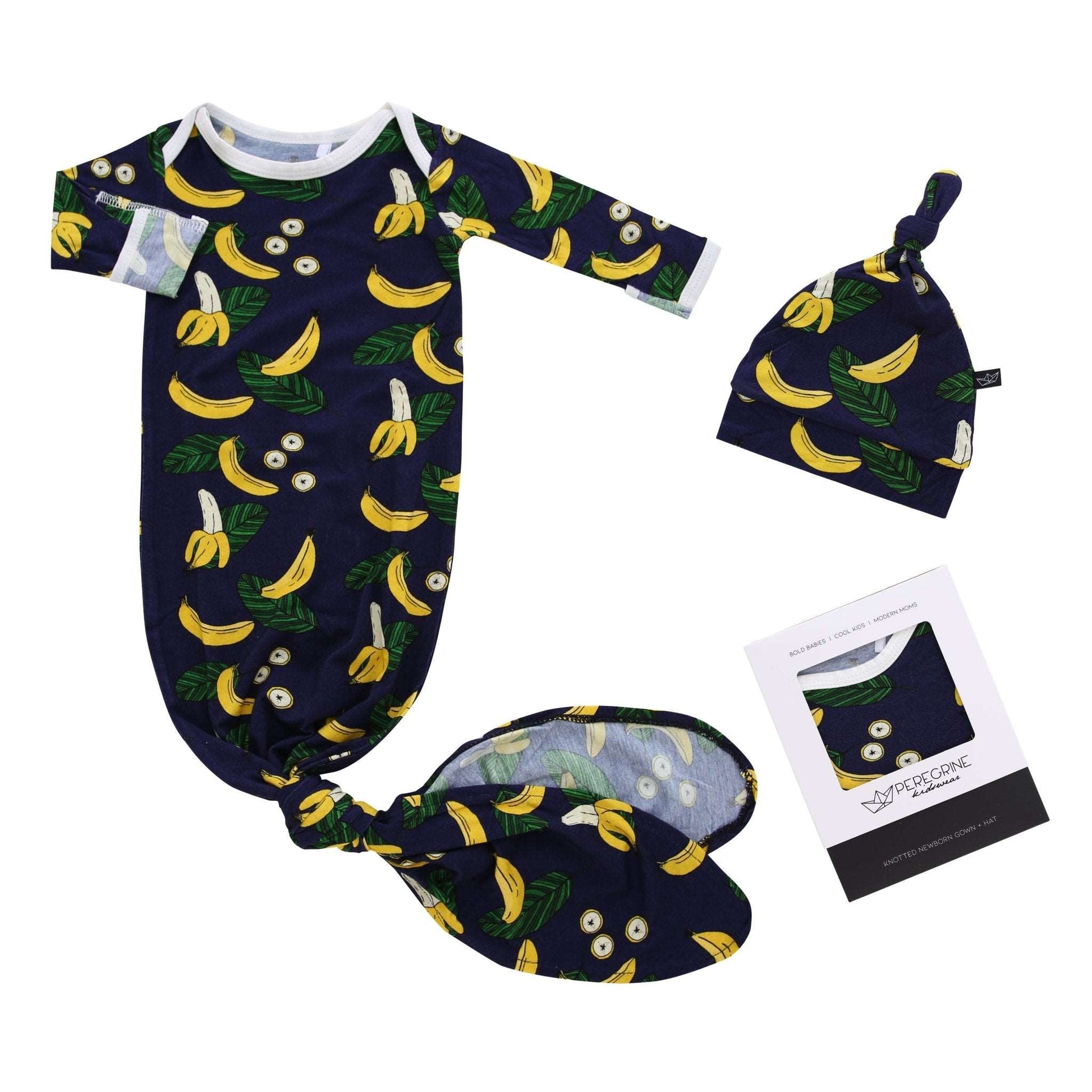 Go Bananas Bamboo Knotted Newborn Gown + Hat Set - Peregrine Kidswear - Newborn Gown + Hat Sets -