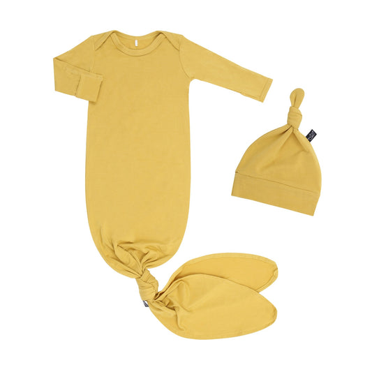 Goldenrod Bamboo Knotted Newborn Gown + Hat Set - Peregrine Kidswear - Newborn Gown + Hat Sets - NEWBORN