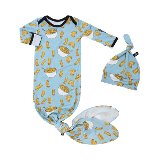 Mac and Cheese Bamboo Knotted Newborn Gown + Hat Set - Peregrine Kidswear - Newborn Gown + Hat Sets -