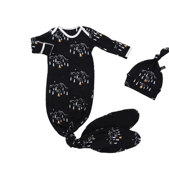 Midnight Camping Bamboo Knotted Newborn Gown + Hat Set - Peregrine Kidswear - -