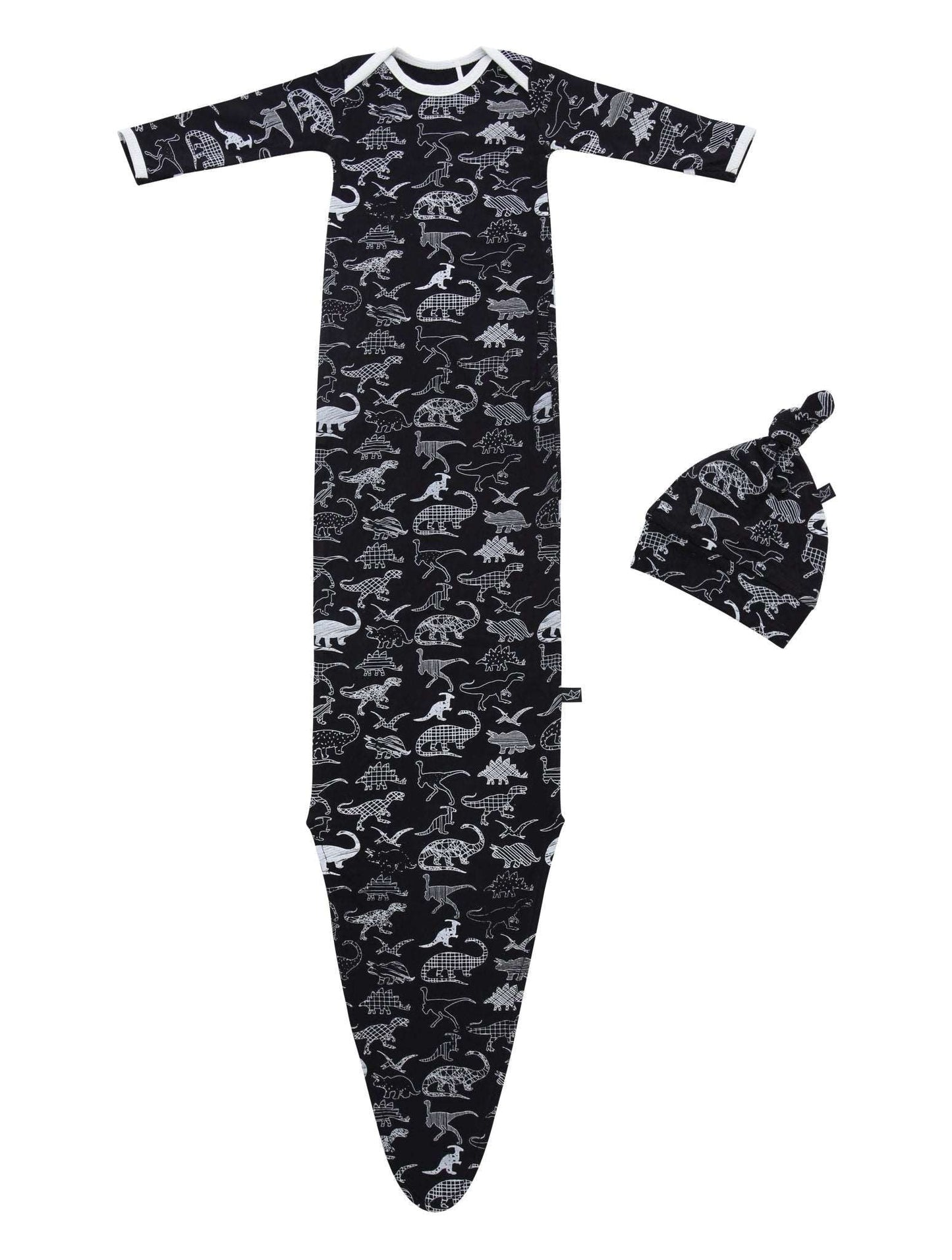 Midnight Dino Bamboo Knotted Newborn Gown + Hat Set - Peregrine Kidswear - Newborn Gown + Hat Sets -