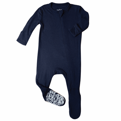 Midnight Rib Knit Bamboo Footed Sleeper - Peregrine Kidswear - Footed Sleepers - 0-3M