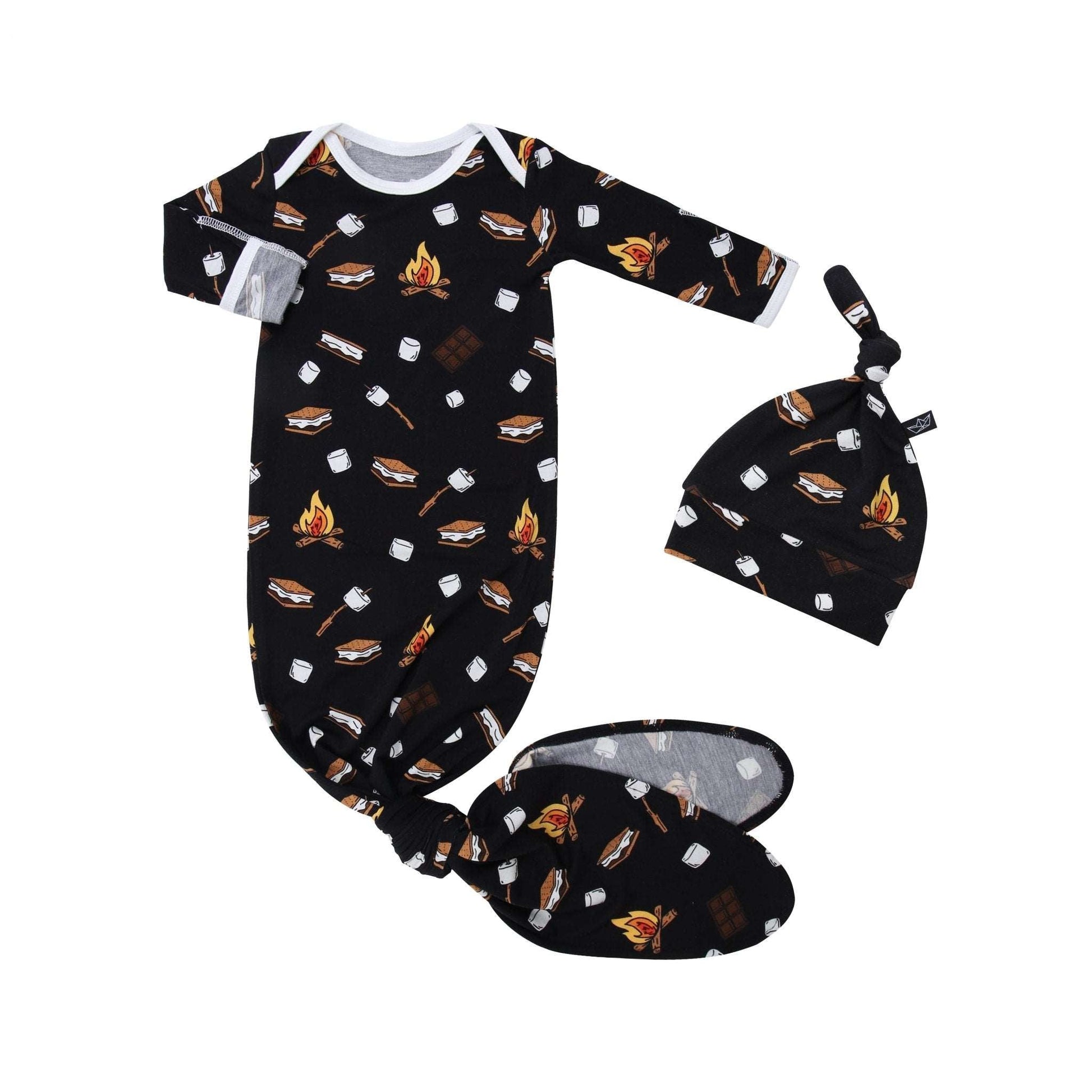 Midnight S'mores Bamboo Knotted Newborn Gown + Hat Set - Peregrine Kidswear - Newborn Gown + Hat Sets - NEWBORN