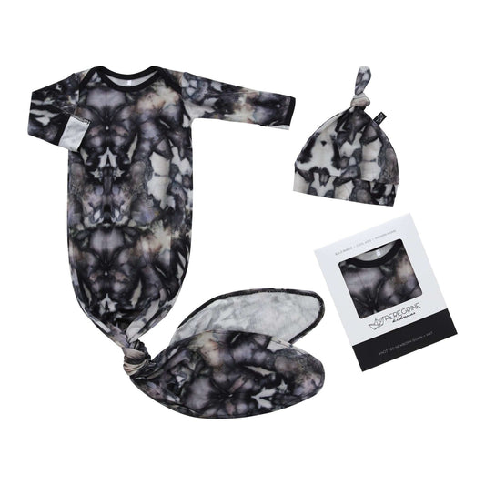 Mystic Tie-Dye Bamboo Knotted Newborn Gown + Hat Set - Peregrine Kidswear - Newborn Gown + Hat Sets -