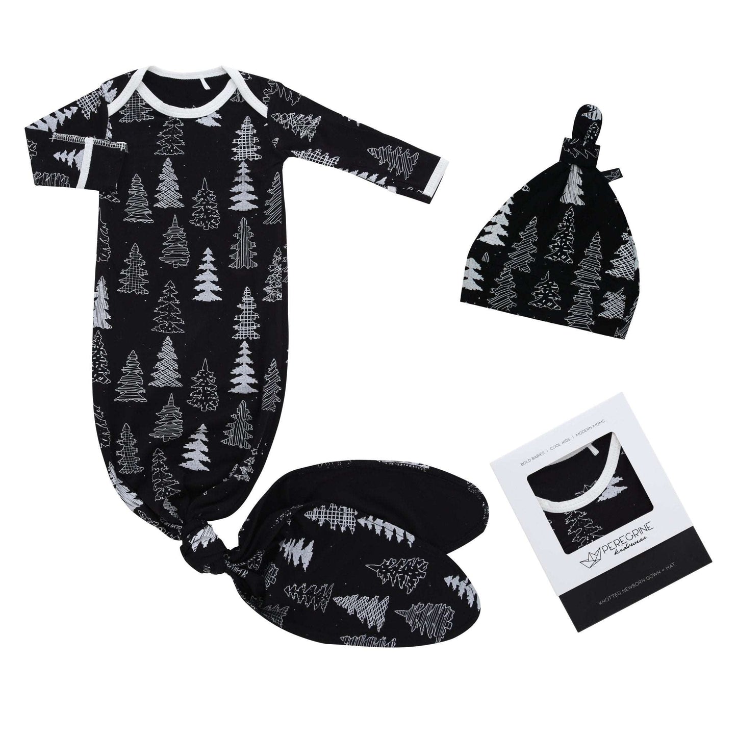 Pines Bamboo Knotted Newborn Gown + Hat Set - Peregrine Kidswear - Newborn Gown + Hat Sets -