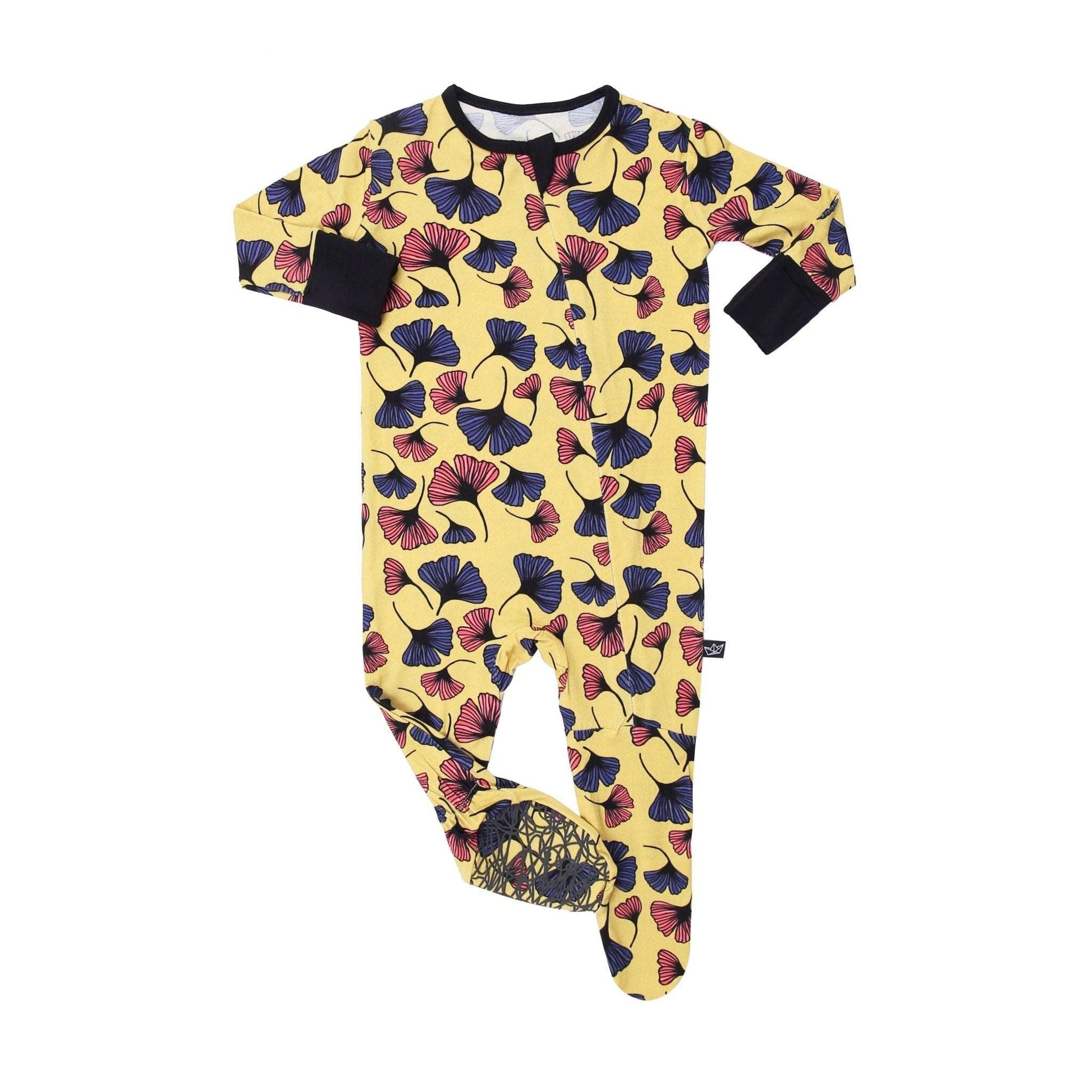 Pop Art Ginkgo Bamboo Footed Sleeper - Peregrine Kidswear - Footed Sleepers - 0-3M
