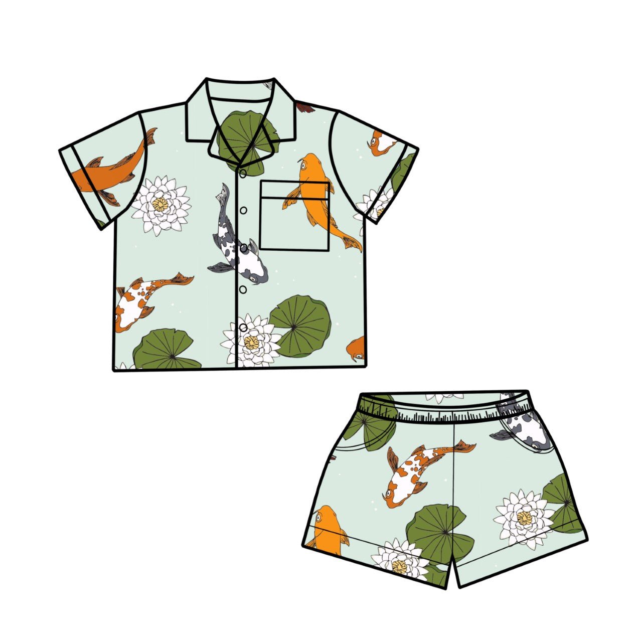 PREORDER Koi Pond Women's Shorts and Short Sleeve Bamboo Pajamas - Peregrine Kidswear - Clothing - Small