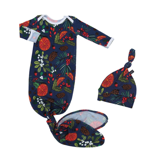 PREORDER Simmer Pot Bamboo Knotted Newborn Gown + Hat Set - Peregrine Kidswear - Newborn Gown + Hat Sets -