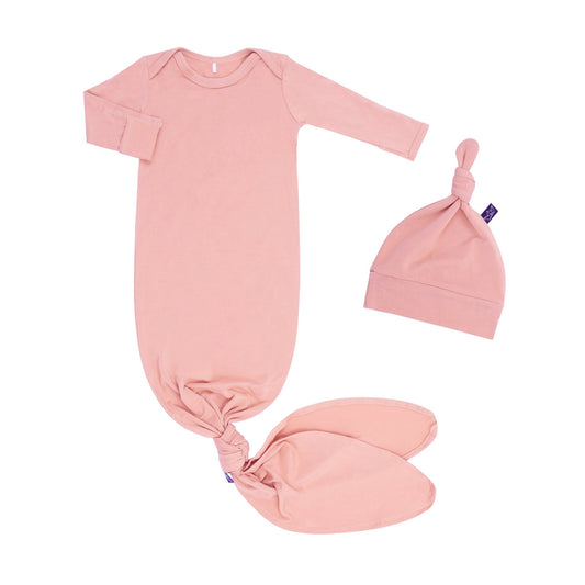 Rose Bamboo Knotted Newborn Gown + Hat Set - Peregrine Kidswear - Newborn Gown + Hat Sets -
