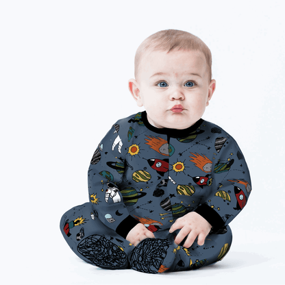 Stormy Space Doodle Bamboo Footed Sleeper - Peregrine Kidswear - Footed Sleepers - 0-3M