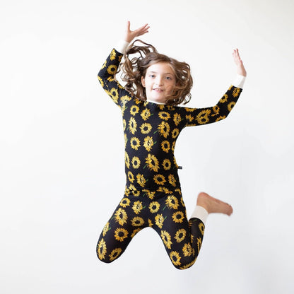 Sunflowers on Black Bamboo Two-Piece Pajamas - Peregrine Kidswear - 2 Piece Pajamas - 12-18M