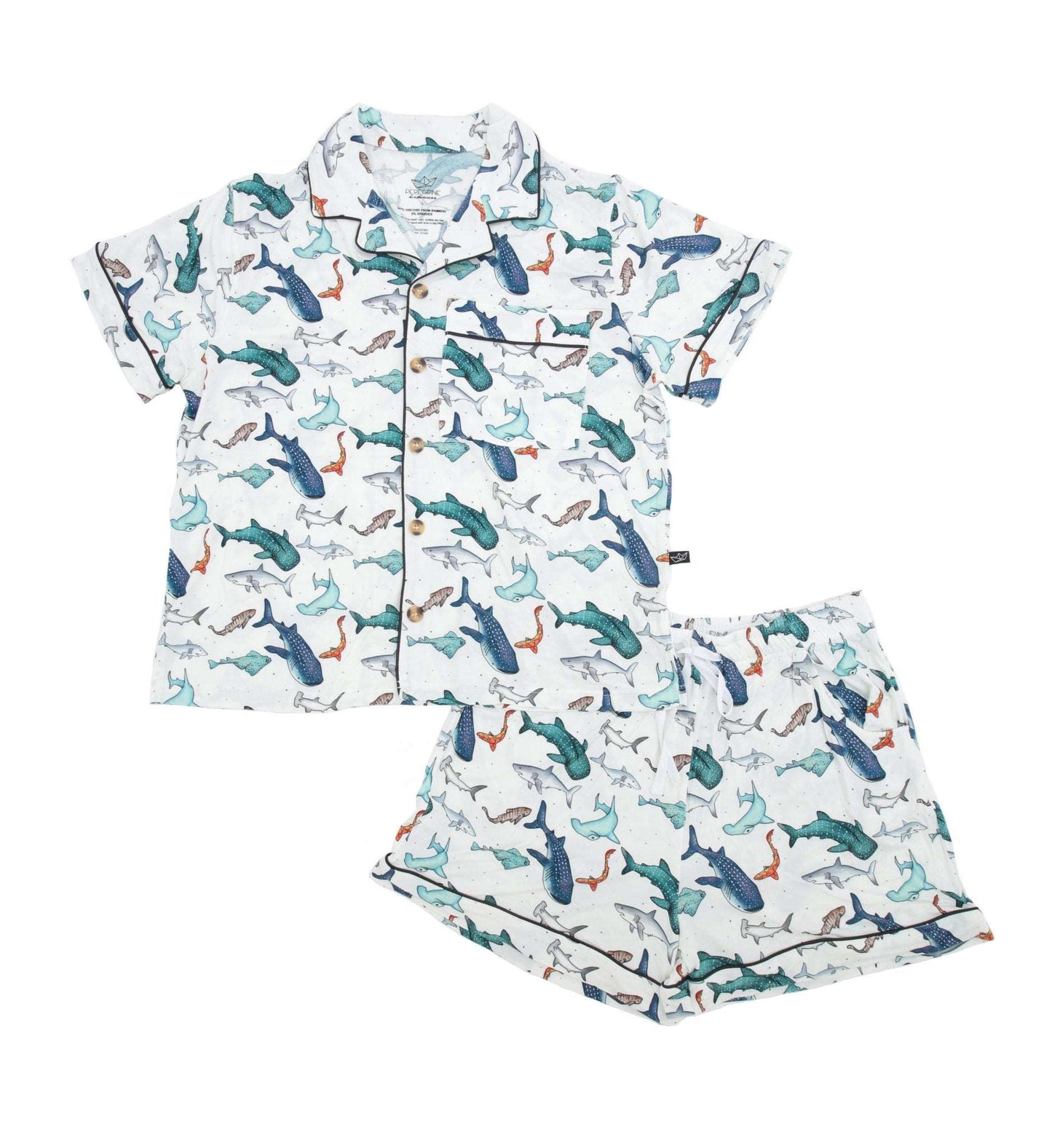 Watercolor Sharks Women's Shorts and Short Sleeve Bamboo Pajamas - Peregrine Kidswear - Clothing - Small